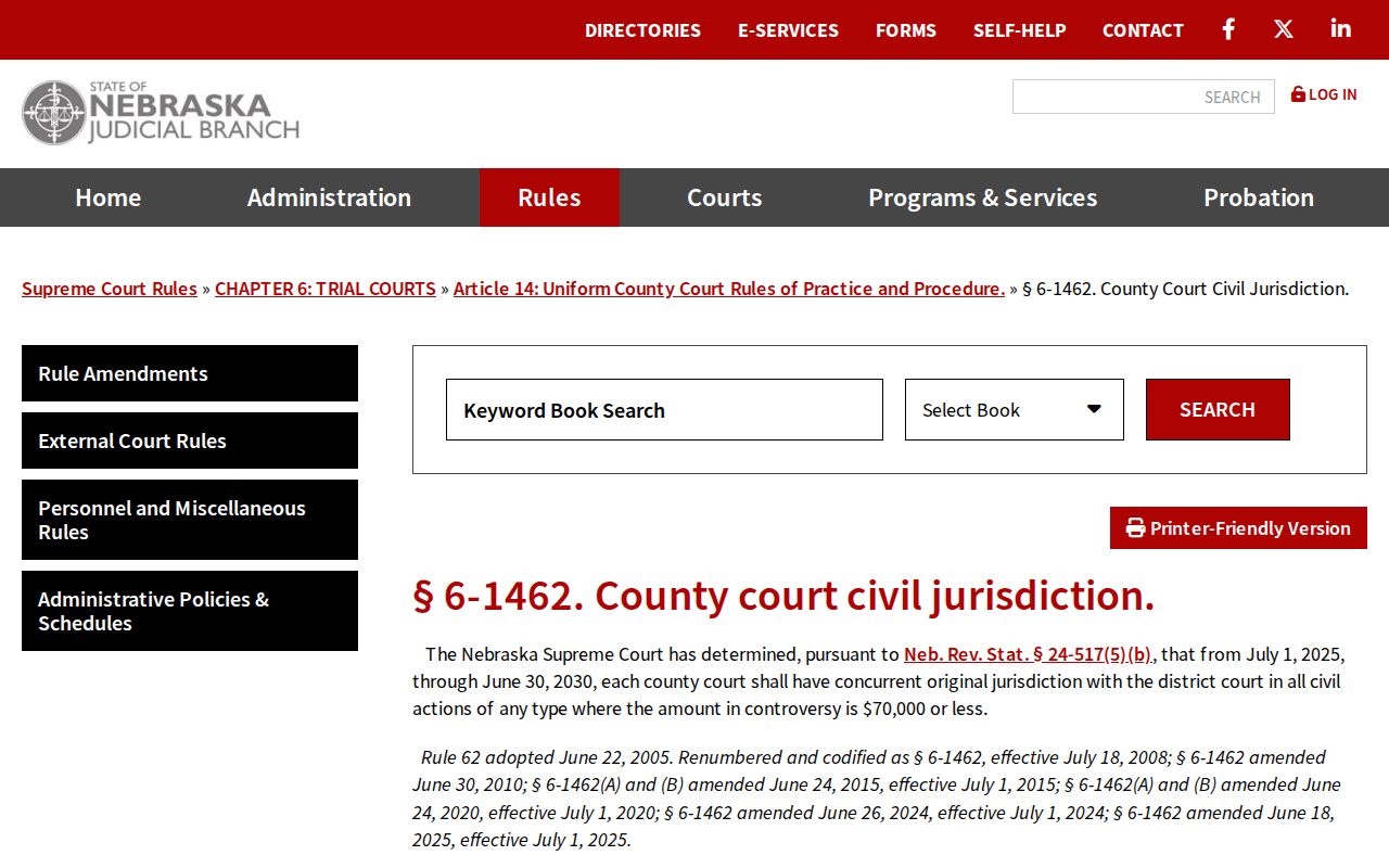 Seward County civil docket current County Court jurisdiction rule source