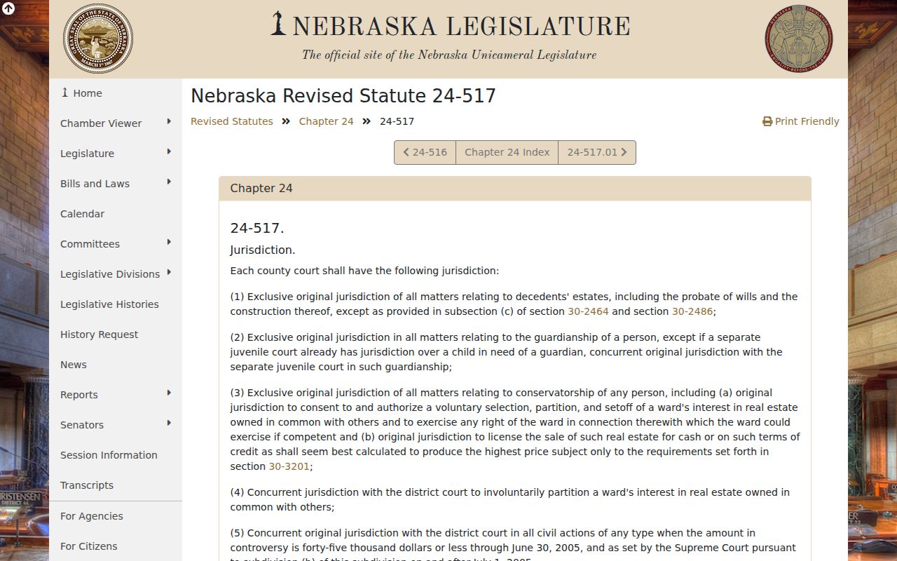 Seward County civil docket County Court jurisdiction statute source