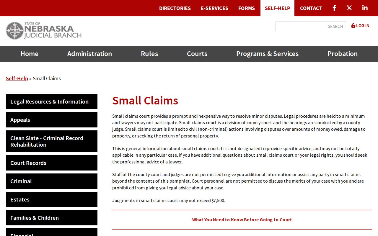 Seward County civil docket small claims process source