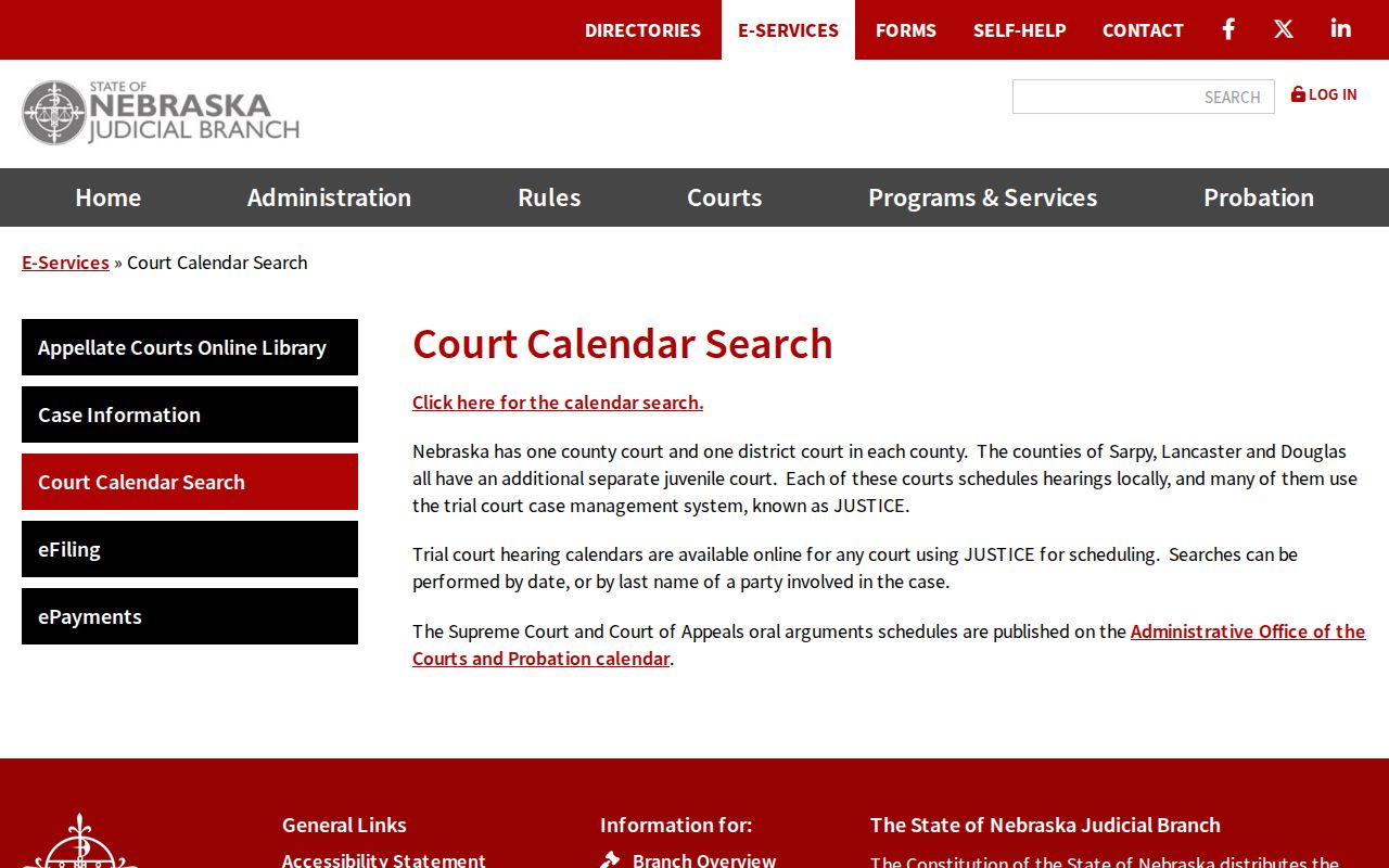 Seward County court calendar official Nebraska hearing calendar guidance
