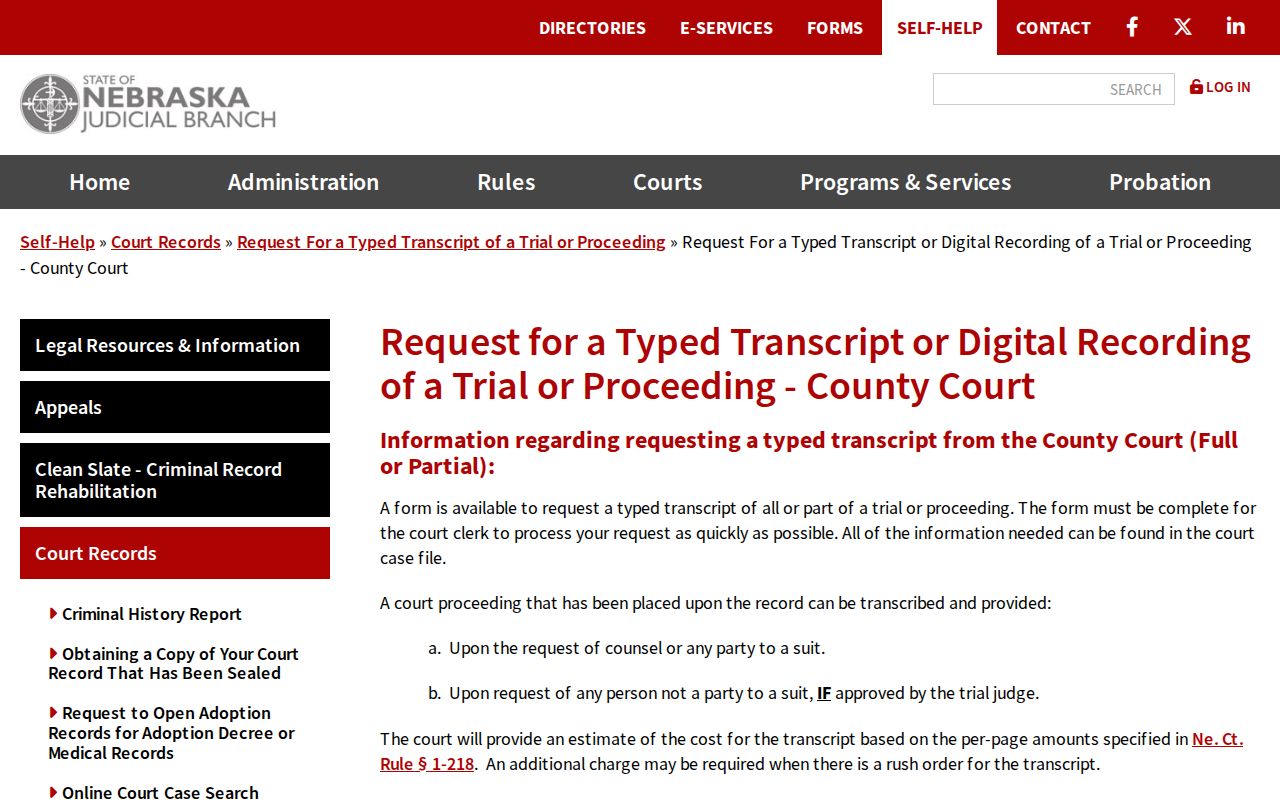 Seward County court records audio and transcript request information