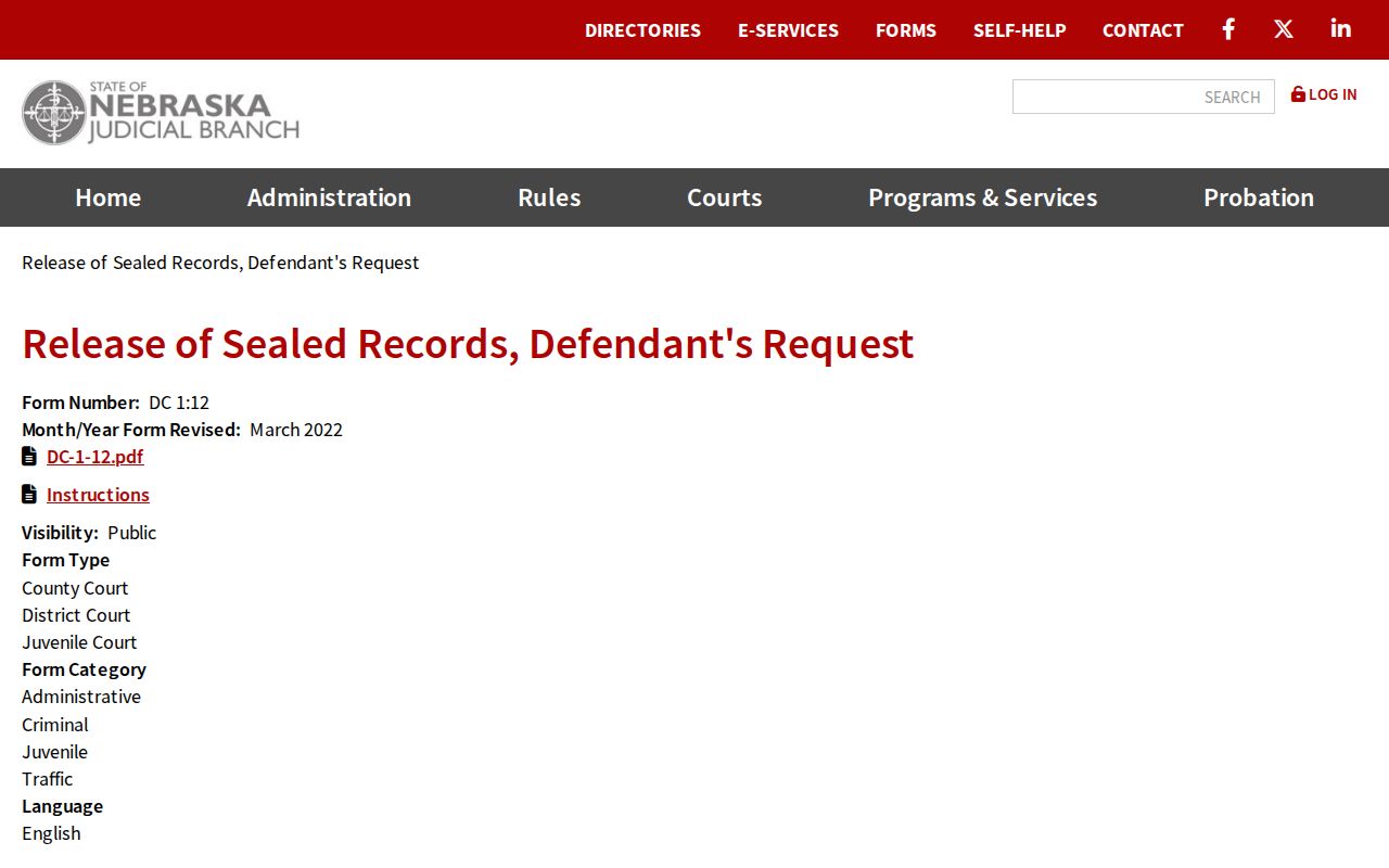 Seward County court records sealed-record release request instructions