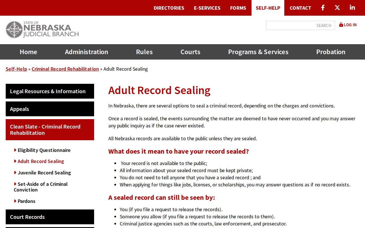 Seward County court records adult record-sealing information