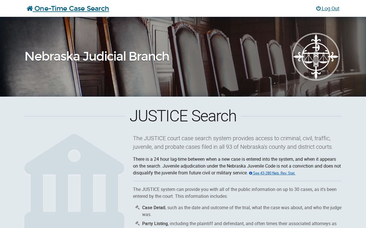 Seward County criminal docket JUSTICE one-time court case search screen