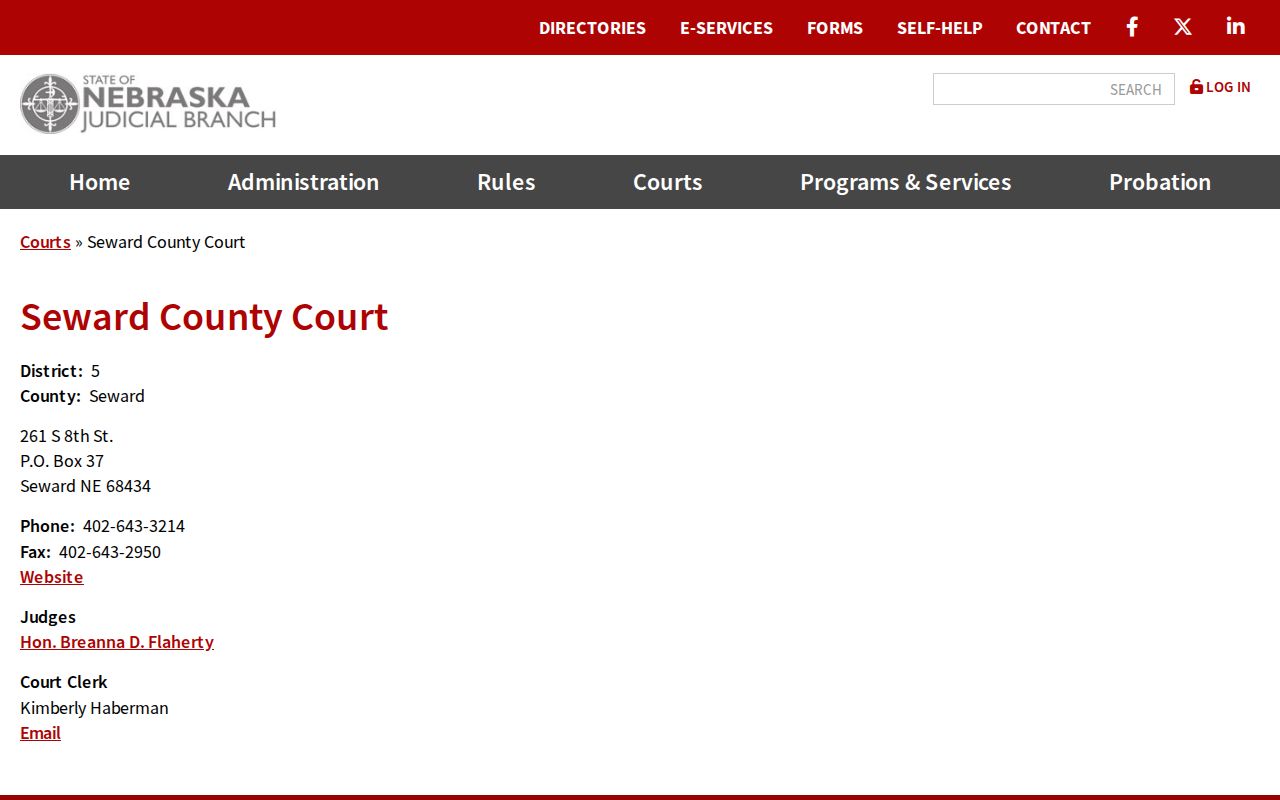 Seward County court docket official County Court directory