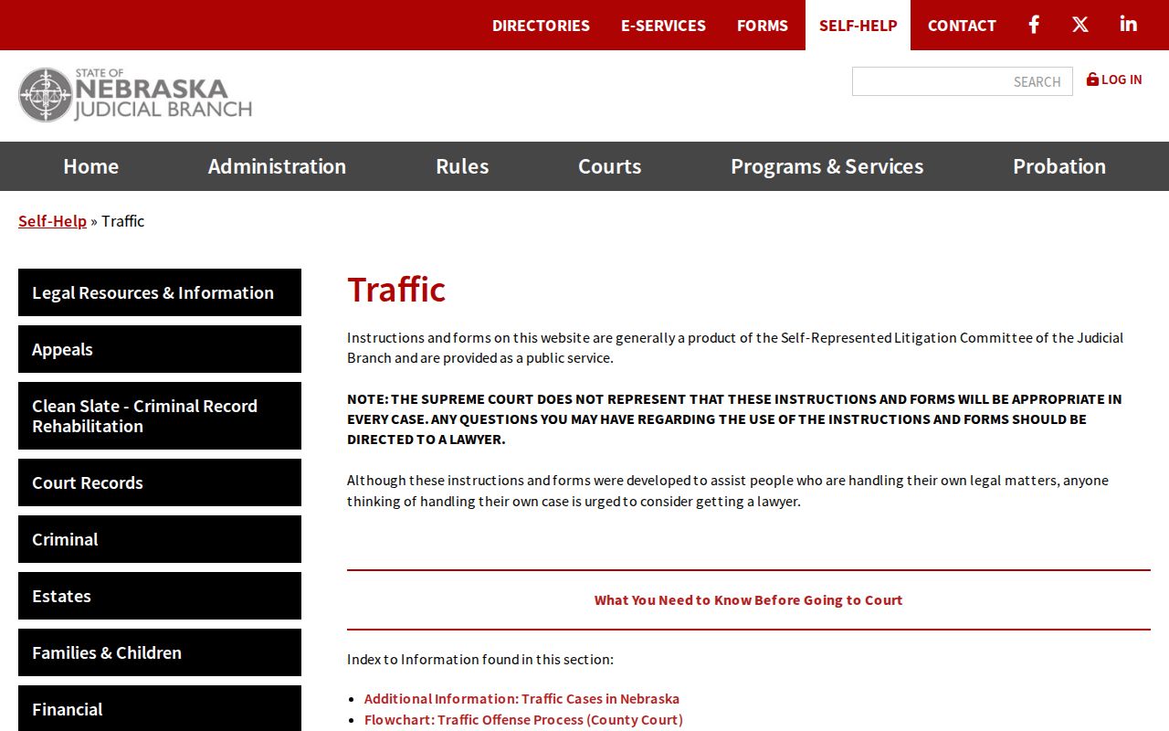 Seward County traffic court records Nebraska traffic self-help page