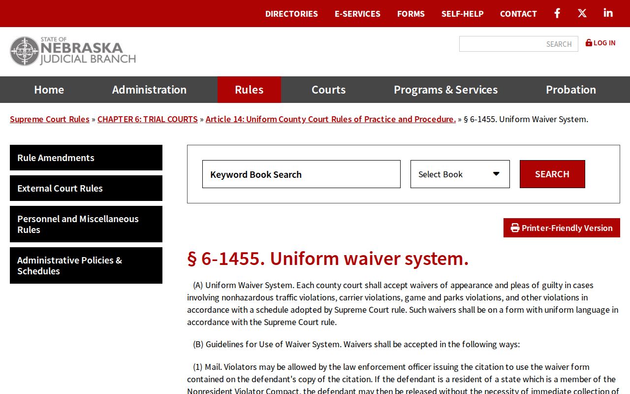 Seward County traffic court records uniform waiver and payment rule
