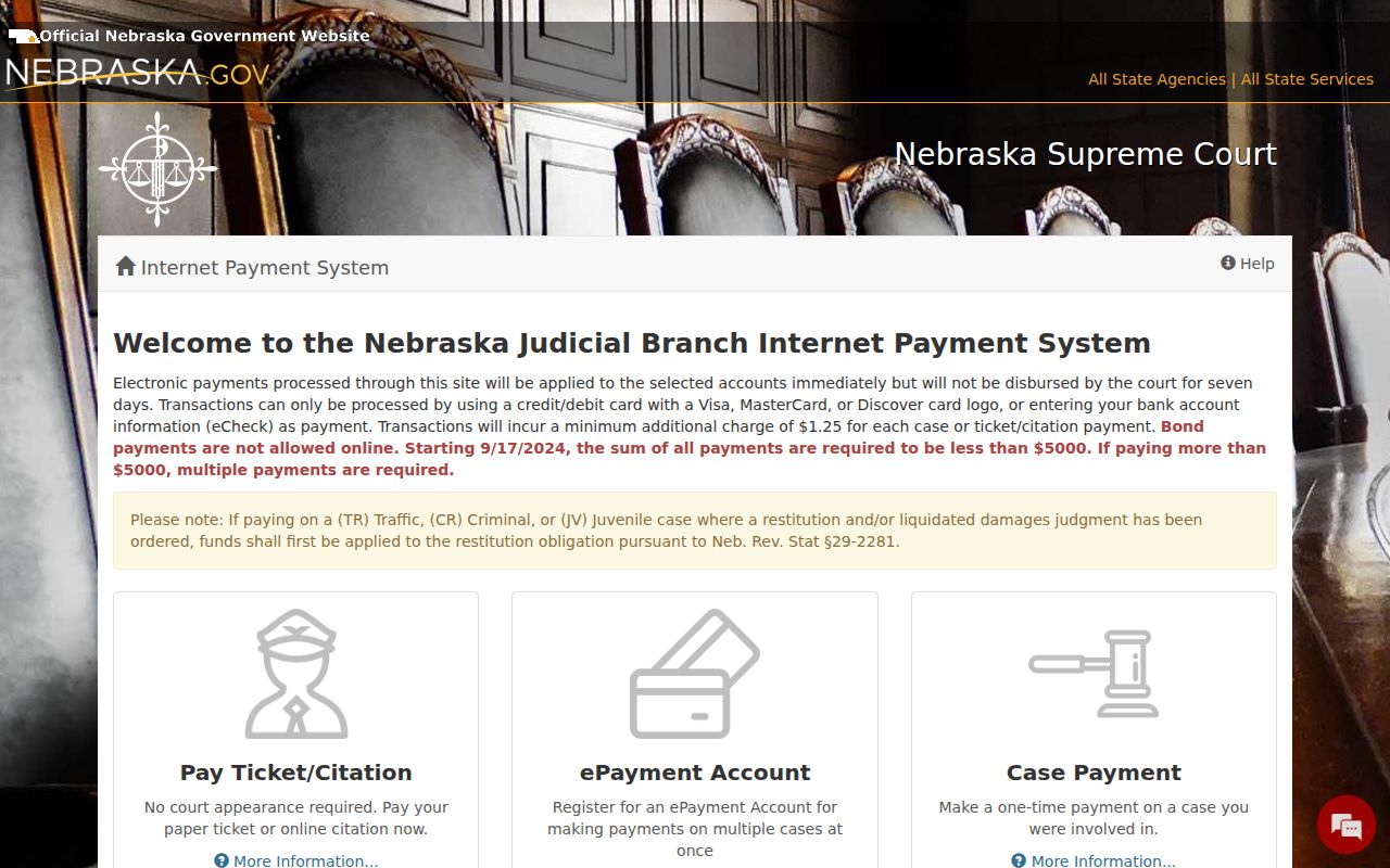 Seward County traffic court records Nebraska ePayment ticket and case payment choices