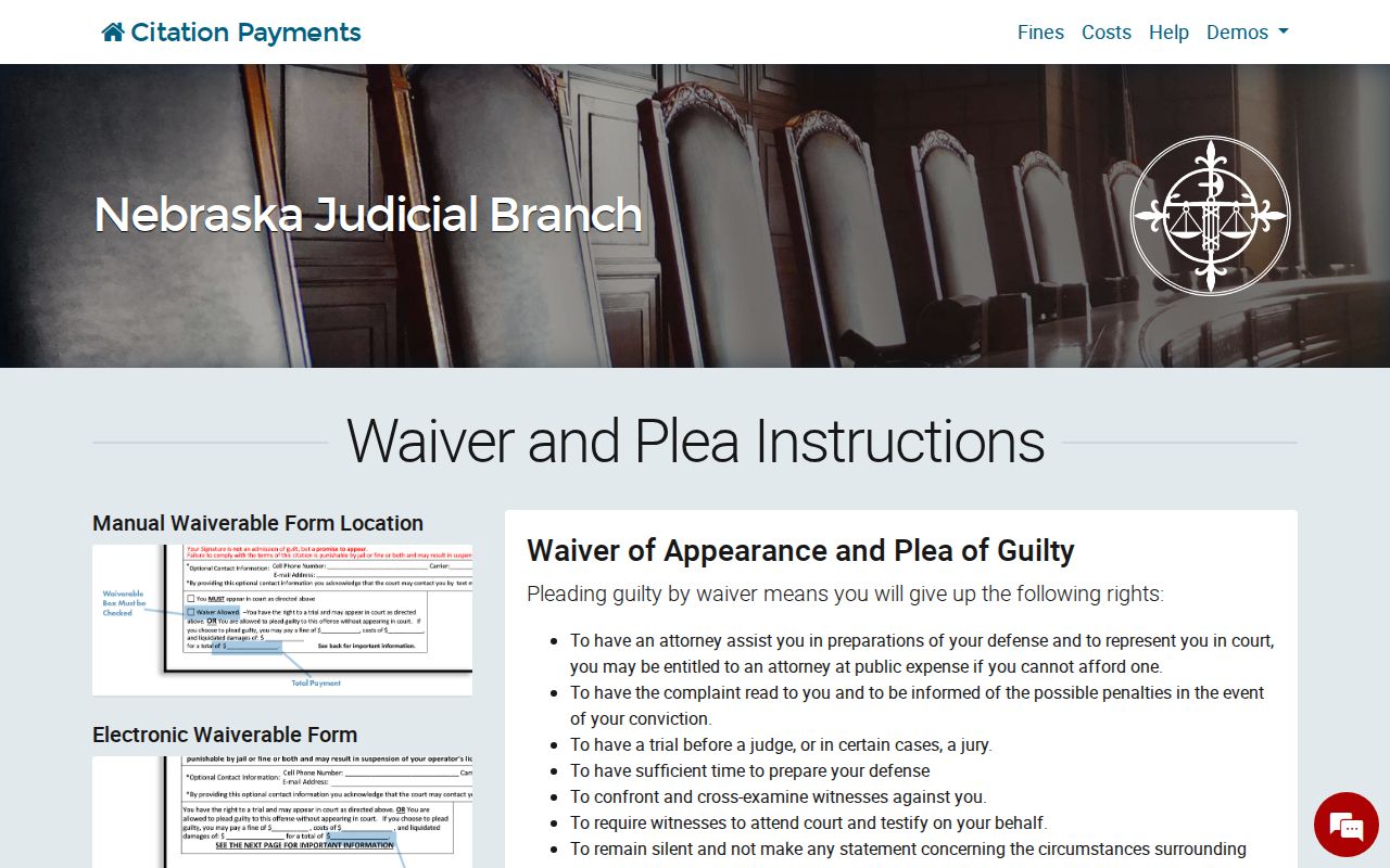 Seward County traffic court records citation waiver agreement interface