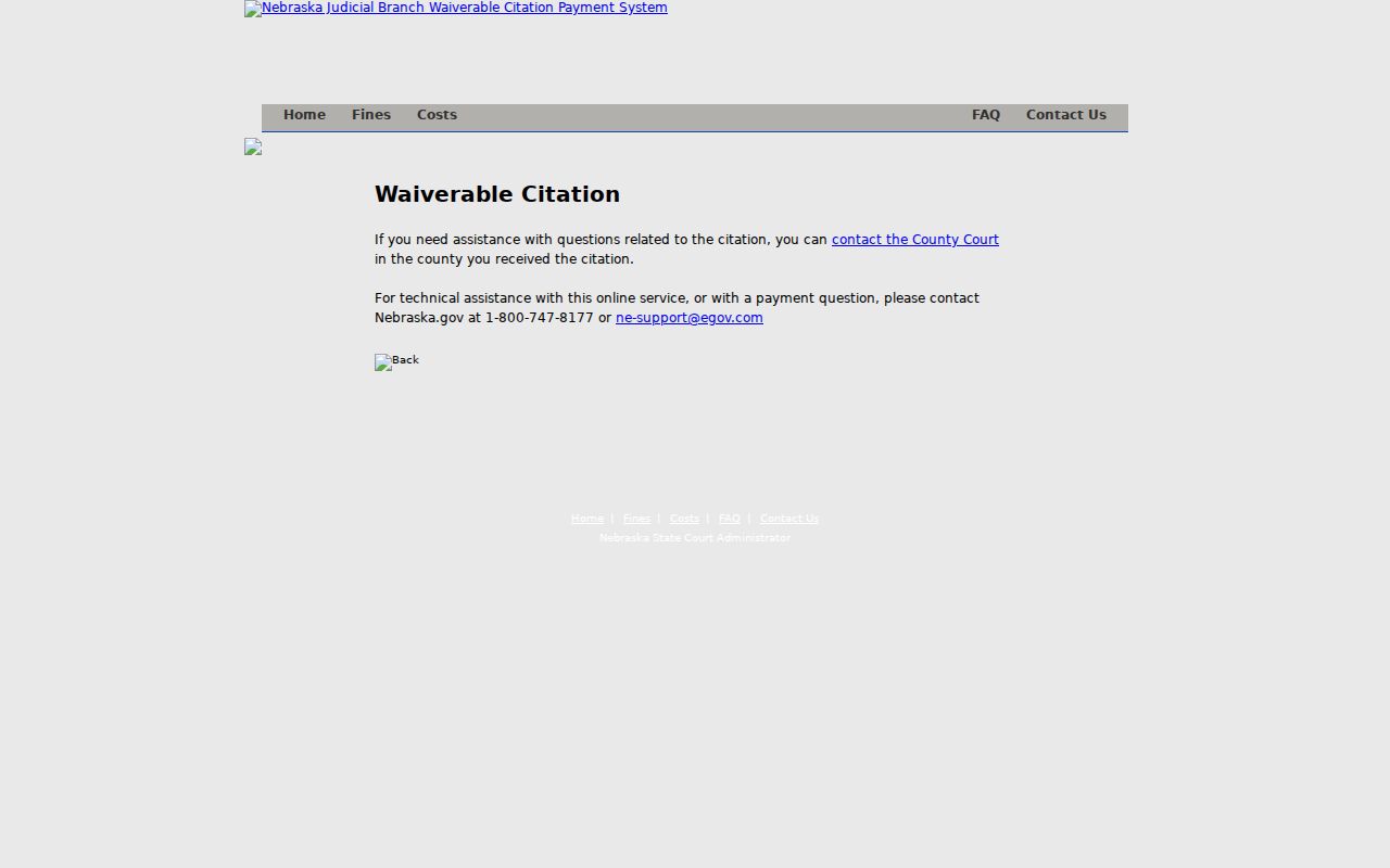 Seward County traffic court records citation contact and payment help page